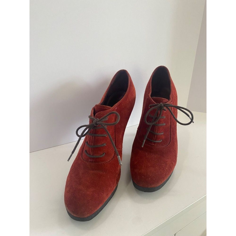 yves saint laurent red‎ lace up ankle boots